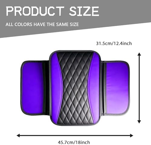 Leather Car Center Console Cover with Side Storage Pockets, Waterproof Armrest Cushion Protector Organizer for Vehicles SUVs, Interior Accessories, Car Decorations Stylish Arm Rest Pad (Purple) - Image 2