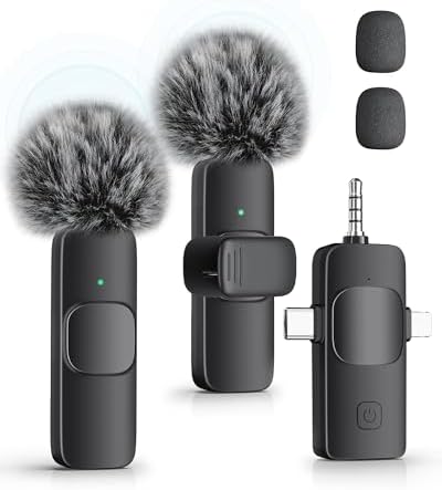KUKIHO 3-in-1 Wireless Lavalier Microphone for iPhone, iPad, Android, Camera - Noise-Canceling Mini Mic with 2.4G Ultra-Low Latency for Vlog, TikTok & YouTube Streaming (2 Mics) by KUKIHO