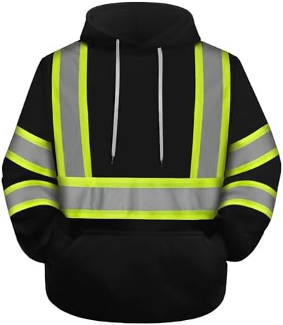 TCCFCCT High Visibility Hoodie for Men Women Class 3 Hi Vis Sweatshirts, Reflective Safety Jackets for Men Construction Workers, Surveyors, Dirt-resistant, WTD-Black with Green Strip S by TCCFCCTPROFESSIONALSAFETYSOLUTIONS