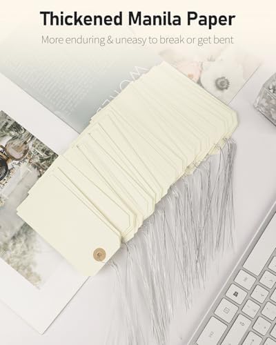 Uniclife 100 Pcs Manila Tags Blank Shipping Tag with Wire Attached 4.7 Inch Paper Hang Tag with Reinforced Eyelet Large Marking Writable Price Tags Inventory Label, 4.7" x 2 3/8" - Image 3