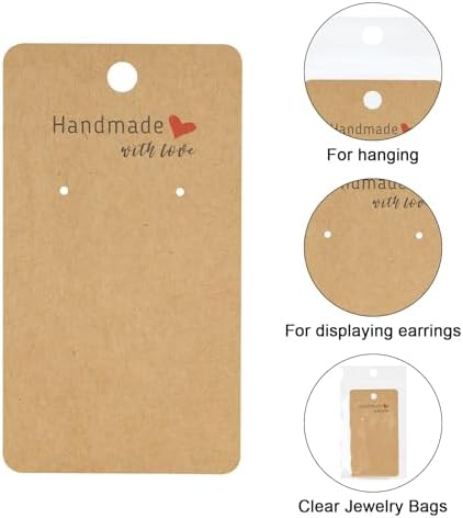 joycraft 100Pcs Earring Display Cards with Bags, 2x3.5 inch Earring Display Holder Cards, Brown Handmade with Love Earring Tags for Selling, Hanging Earring, DIY Jewelry Crafts, Retail - Image 3