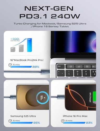 LISEN USB C to USB C Cable, 240W Fast Charging Cable (3.3FT+6.6FT+10FT) - Image 4