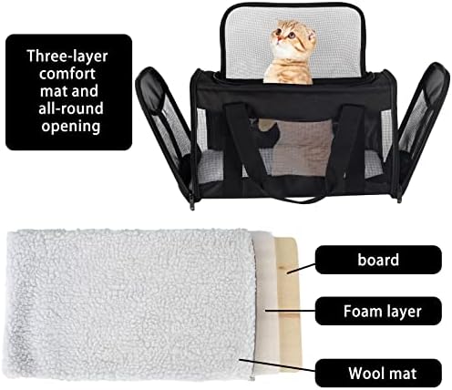 Cat Carrying Case - Pet Carrier Airline Approved, Protable and Breathable Pet Travel Carrier Removable Fleece Pad, Collapsible Cat Carrier Dog Carrier for Medium Cats Small Cats Dogs (X-Large, Black) - Image 5