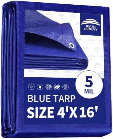 RAINDEWAY Tarps 4x16 Feet 5 Mil Blue Waterproof Multipurpose Tarp by RAINDEWAY