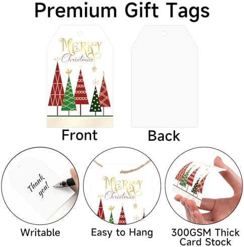 joycraft 50Pcs Merry Christmas Tags with String, Red & Green Christmas Tags - Image 3