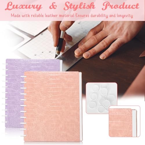 Pu Leather 8.5x11 In Discbound Notebook Cover And Disc Set Discbound Planner Cover with 11 Pc Expansion Discs Letter Size Discbound Refill Paper Disc Bound (Pink & Purple, 9x11.5) - Image 7