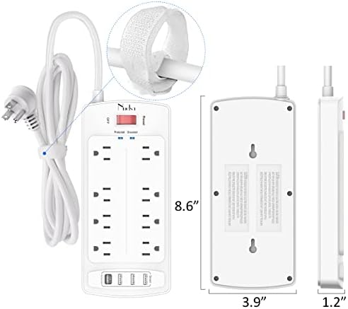 Surge Protector Power Strip - Nuetsa Flat Plug Extension Cord with 8 Outlets and 4 USB Ports, 20 Feet Power Cord, 2700 Joules, ETL Listed, White - Image 7
