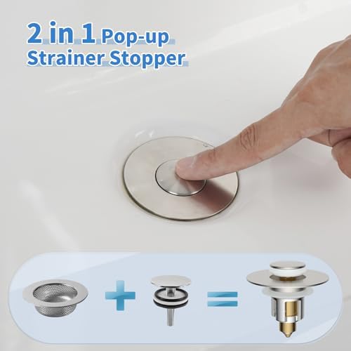 2-Pack Universal Metal Bathroom Sink Stopper Strainer, Brushed Nickel - Image 4