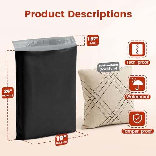 Metronic Large Poly Mailers 19x24 100 Pcs Shipping Bags for Clothing Black - Image 2