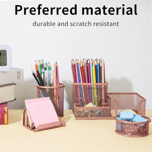 6 Pack Mesh Metal Desk Organizer Stationery Storage Set Rose Gold - Image 2