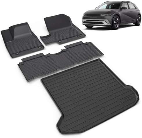 All Weather Car Floor Mats & Cargo Liner Set Fit for Hyundai Ioniq 5 Fixed Console 2025 2026 (Non-Sliding Console) Floor Liners Trunk Liner Ioniq 5 Cargo Mat Accessories Black by VOUKIY