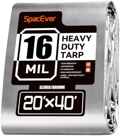 20x40 FT Tarp Waterproof, 16 Mil Tarps Heavy Duty Waterproof Multipurpose Protective Cover UV Resistant Rip & Tear Resistant with Grommets Reversible for Home Boats Cars Camping by Unknown