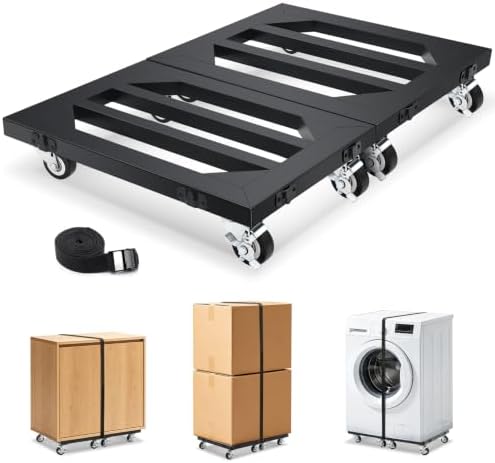 Heavy Duty Furniture Dolly 4 Wheels, 12'' X 16'' Thickened Carbon Steel Moving Dolly with Brake, 2000 LBS Capacity Furniture Movers Dollies for Moving Boxes, Appliances, Furniture(2 Pack) by Humagineer