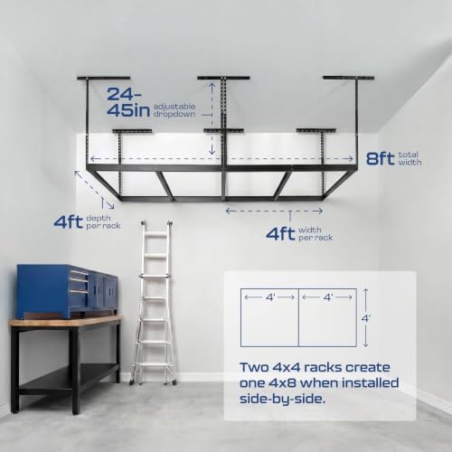 MonsterRax 4x8 Overhead Storage Rack Frame Kit, Hammertone, 24”-45” Height - Image 3