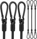 Bungee Cords with Hooks, 8 Inch Long Heavy Duty Bungee Cords with Carabiner Clip Outdoor, 1/3 Inch Black Extra Strong Elastic Rope with Carabiner Hooks for Camping, Tarps, Bike Rack, Tent, 6 Pack by Rugtol