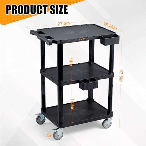 ELAFROS 3-Tier Heavy Duty Flat Top Rolling Utility Cart, 27.5 x 18.25 in - Image 2