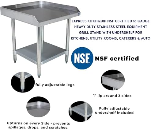 30" Deep x 12" Long Stainless Steel Equipment Stand with Undershelf - Express KitchQuip NSF Certified 18 Gauge Grill & Appliance Stand for Commercial Kitchens - Image 5