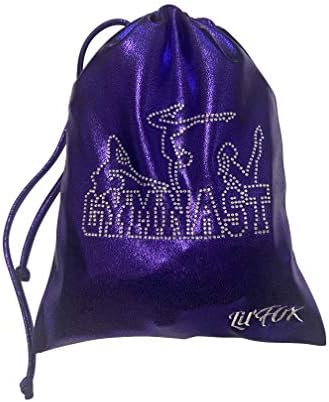 LIL'FOX 8"x10" Drawstring Gymnastics SMALL GRIP BAG 26x20cm - Lightweight Bag for Personal Equipment - Shiny Foil Rhinestones by LILFOX