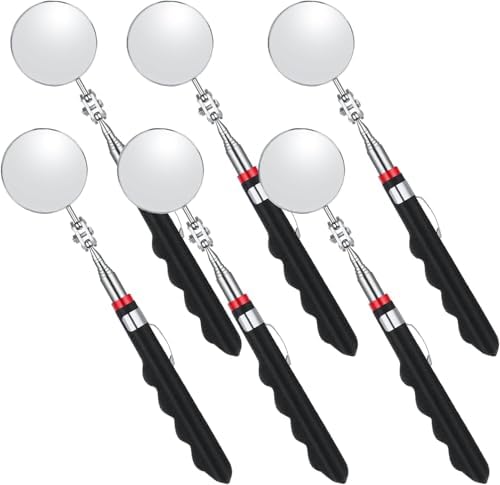 6 Pcs Extended Handle Telescopic Mirror Set - Car Inspection Mirror, 50mm Diameter, Round Handle, 360-Degree Rotation, Stainless Steel Universal Folding Telescopic Round Mirror (Black) by Unknown
