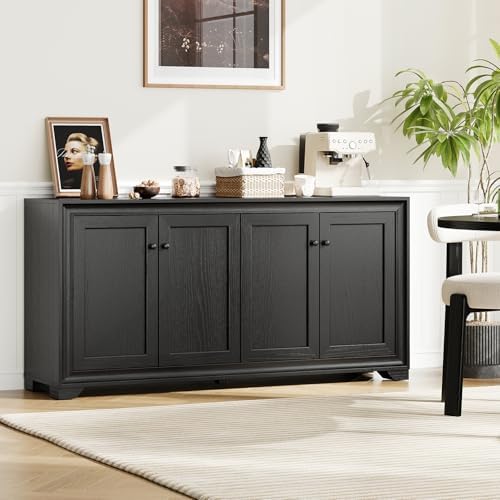 ONBRILL 60" Buffet Cabinet with Storage, 4 Doors & Adjustable Shelves Black - Image 4