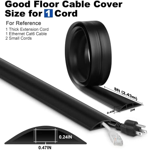 Black 8FT Low Profile Wire Cover - Extension Cord Cover, Tough Cord Floor Protection, Cable Management - Cavity: 0.47" W x 0.24" H - Image 2
