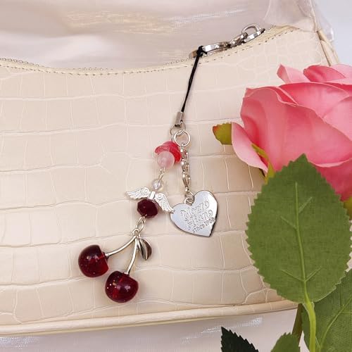 Phone Charms Strap Cute Cherry CellPhone Straps Aesthetic Pink Red Black BlueCherry Phone Chain for Camera Keychain Bag Pendant Decor Gift - Image 4