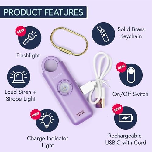 She’s Birdie 3.0 New Version – The Original Personal Safety Alarm for Women by Women–Loud Siren, Flash Light and Rechargeable Battery in a Variety of Colors (Metallic Lavender Purple) - Image 3