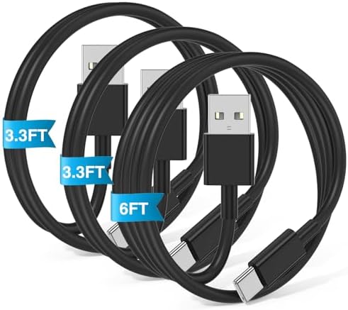 3-Pack Black [3.3FT+3.3FT+6FT] USB A to USB C Cable，USB to USB C Car Carplay Cable for iPhone 16 15 Pro Plus Pro Max，for iPad Pro/Air/Mini，for Samsung S24/S23/S22/S21，for MacBook Pro/Air and More by JERMASAL
