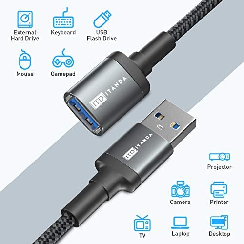 USB Extension Cable 6FT USB 3.0 Extender Type A Male to Female Cord Grey - Image 6