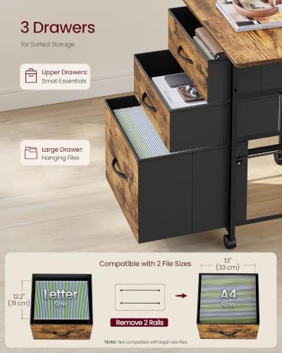 VASAGLE 3-Drawer File Cabinet, Mobile Printer Stand with Storage - Image 4