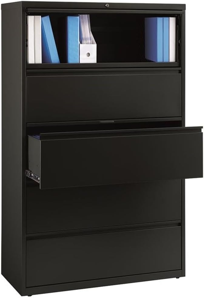Pemberly Row 42-in Wide Metal 5 Drawer Lateral Filing Cabinet Black - Image 4