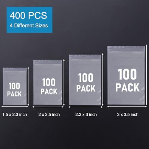 400PCS Small Plastic Bags, 4 Assorted Sizes, Small Baggies - Image 4