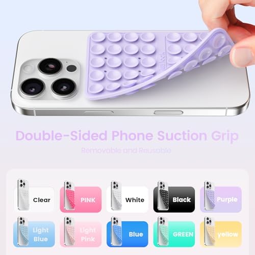 2PCS Silicone Double Sided Suction Cup Phone Case, Transparent & Lavender - Image 4