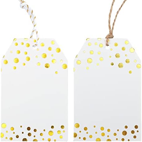 Anwyll Gift Tags with String - 100 Pcs Gold Foil Gift Tags for Presents by Anwyll
