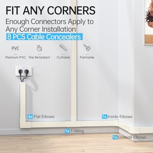 Yecaye Cord Covers for Wires on Wall, 113in, W1.18in H0.67in, Beige - Image 5