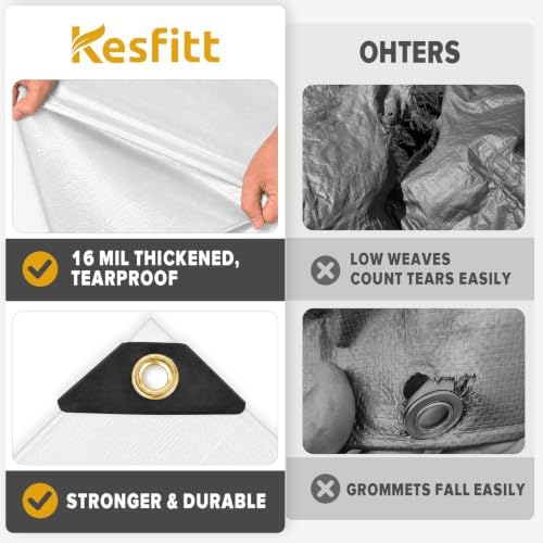 Kesfitt 16 Mil Heavy Duty Waterproof Tarp, 10x12 FT, White - Image 6