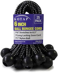 Kotap BB-6B Ball Bungee Cord, Heavy-Duty & Versatile, Indoor & Outdoor, Tarp Tie-Down, Organize & Secure, 6-Inch, Black, 25 Pack by Kotap
