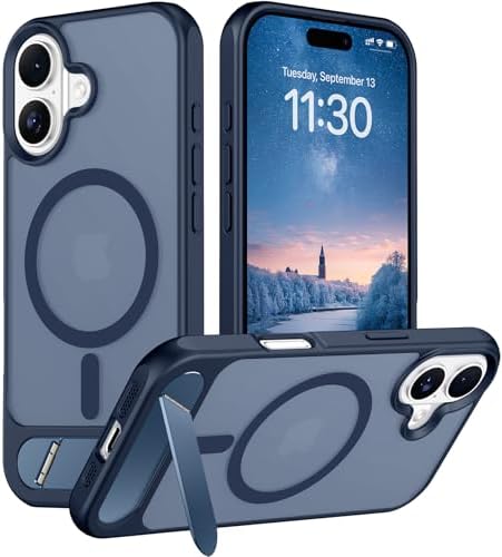 Temdan Magnetic Compatible with iPhone 16 Case, [Built-in Invisible Kickstand][Compatible with MagSafe] [Military Grade Shockproof] Slim Translucent Matte Phone Case for iPhone 16 6.1" by Temdan