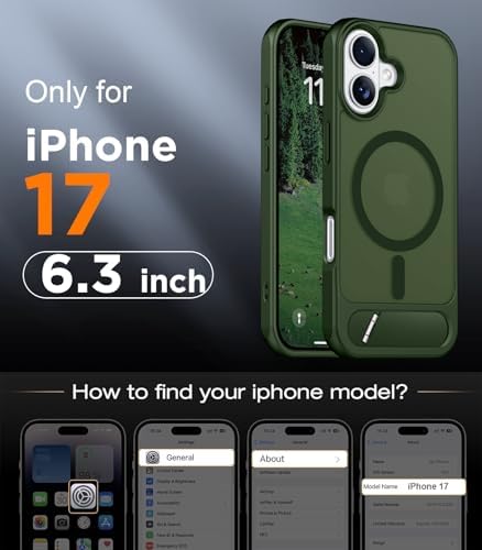 Temdan Designed for iPhone 17 Case, [Built-in Invisible Kickstand][Compatible with MagSafe][Military Grade Shockproof] Slim Translucent Matte Phone Case 6.3 inch (Green) - Image 2
