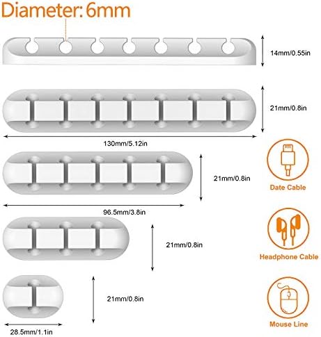 TviewSmart Cord Organizer for Desk, 5 Pack Cord Holders, Cable Clips, White - Image 4
