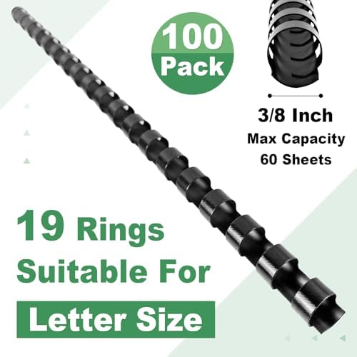 HOUYEE 100 Pack 3/8 Inch Plastic Binding Combs Spines, 19 Rings, Black - Image 2