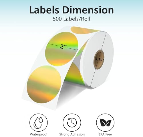 2'' Holographic Gold Thermal Labels - 500pcs Round Thermal Printer Labels - Image 3