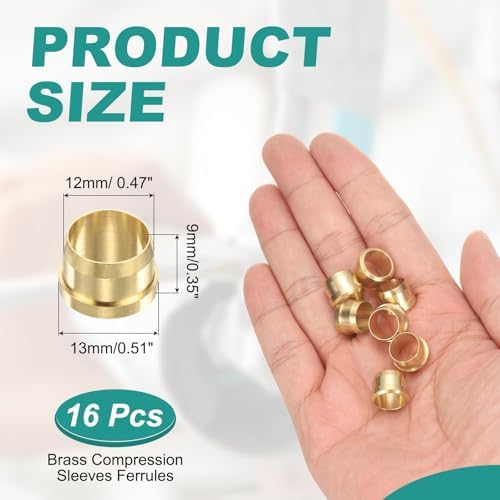 PATIKIL 10 mm OD Tube Compression Sleeves Ferrules, 16 Pack Brass Ferrule Compression Fittings for Water Oil Air Pipes - Image 2