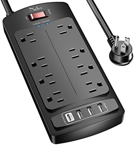 Surge Protector Power Strip - Nuetsa Flat Plug Extension Cord with 8 Outlets and 4 USB Ports, 6 Feet Power Cord, 2700 Joules, ETL Listed, Black by Nuetsa