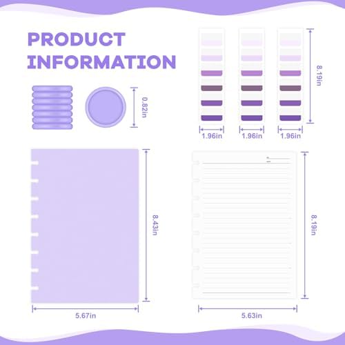 Discbound Notebook, 8-Disc Disbound Planner with Removable Pages, 180 Pages Spiral Notebook, Poly Cover Discbound Planner for Work, Travel, Note Taking(With Index Sticker),Purple,A5 - Image 2