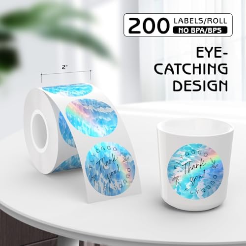 2-Inch Round Holographic Thermal Sticker Labels, with Rainbow Wave & Glitter Design, for Every Tags, Custom DIY Logo Applications, Waterproof and Tear-Resistant, Ocean Blue(200Pcs/Roll) - Image 3