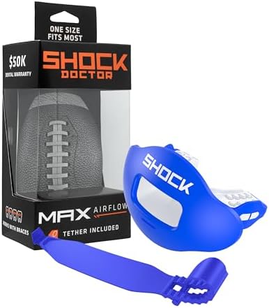 Shock Doctor Lip Guard, Adult and Youth Mouth Guard Football with Strap, Breathable Wide Opening Football Mouthpiece for Youth and Adults OSFA, Shock Doctor Mouth Guards, Max Airflow by ShockDoctor