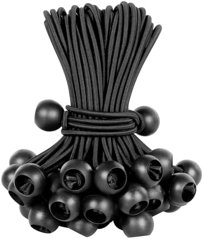 Ball Bungee Cords 6 Inch Bungee Cord with Balls, 50 PCS Heavy Duty Bungie Cord Balls Canopy Tarp Tie Down Bungee Balls for Camping, Shelter,Cargo,Tent Poles UV Resistant by Kinzomor