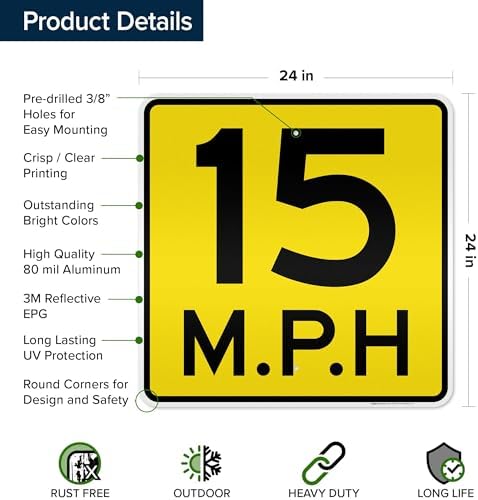 15 Mph Sign, 24x24 Inches, 3M EGP Reflective.080 Aluminum, Fade Resistant, Made in USA by My Sign Center - Image 6