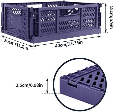 2 Pack Stackable Storage Crates, Plastic Foldable Baskets Large Blue - Image 2